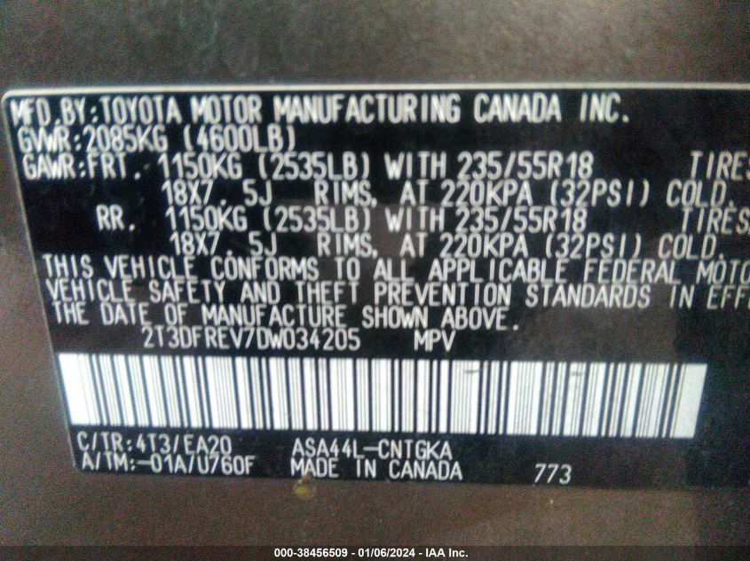 2013 TOYOTA RAV4 LIMITED - 2T3DFREV7DW034205