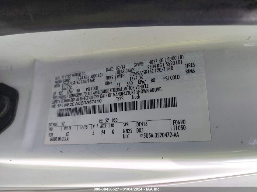 2014 FORD E-250 COMMERCIAL 1FTNE2EW0EDA67410