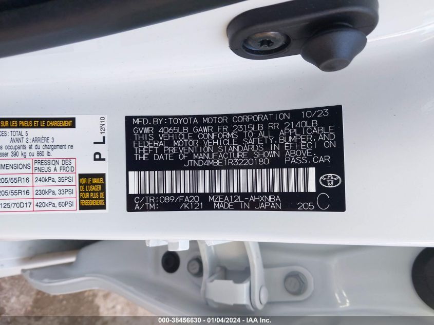 2024 TOYOTA COROLLA SE - JTND4MBE1R3220180