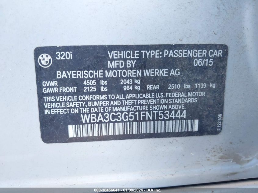 2015 BMW 320I XDRIVE - WBA3C3G51FNT53444