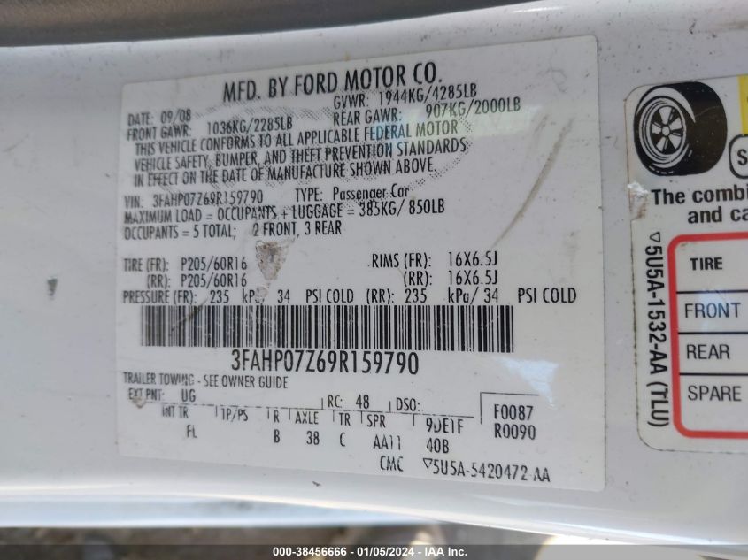 3FAHP07Z69R159790 | 2009 FORD FUSION