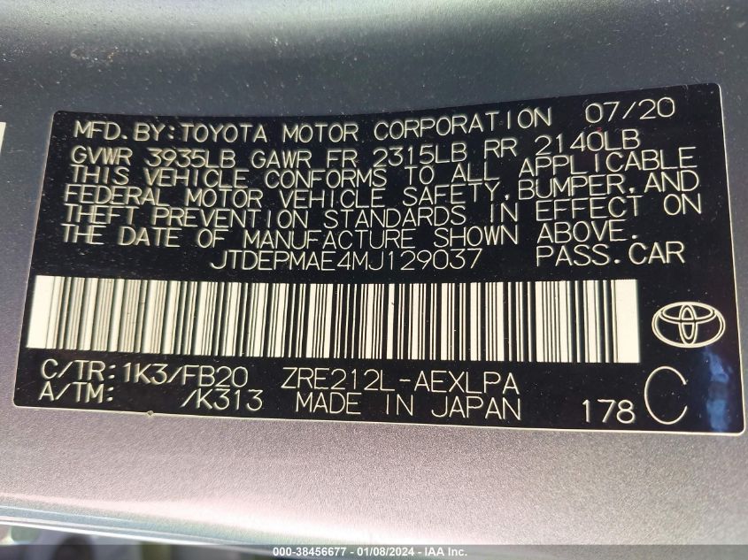 2021 TOYOTA COROLLA LE - JTDEPMAE4MJ129037