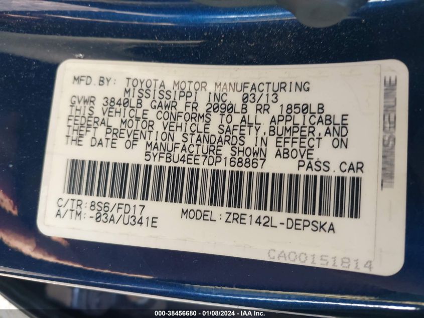 2013 TOYOTA COROLLA S - 5YFBU4EE7DP168867