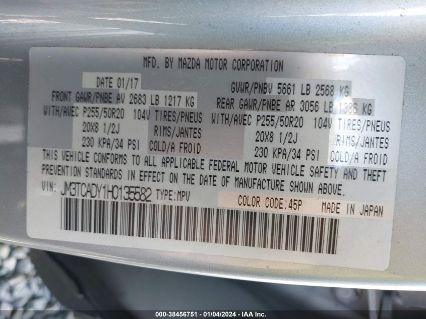 2017 MAZDA CX-9 GRAND TOURING - JM3TCADY1H0135582