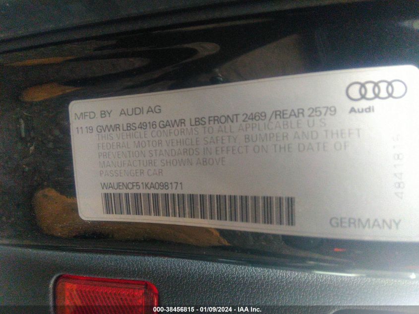 2019 AUDI A5 45 PREMIUM - WAUENCF51KA098171