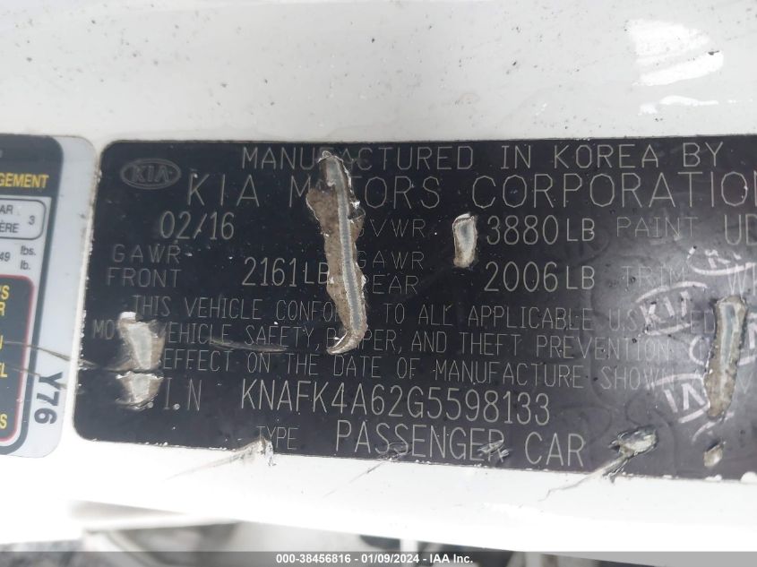 2016 KIA FORTE LX - KNAFK4A62G5598133