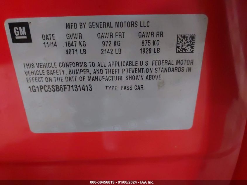 2015 CHEVROLET CRUZE LT - 1G1PC5SB6F7131413