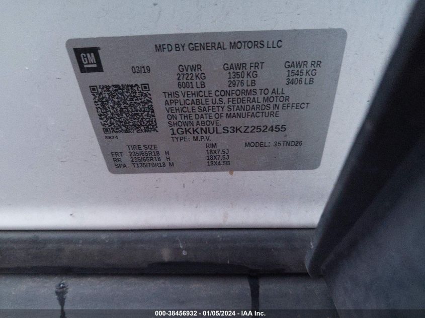 2019 GMC ACADIA SLT-1 - 1GKKNULS3KZ252455
