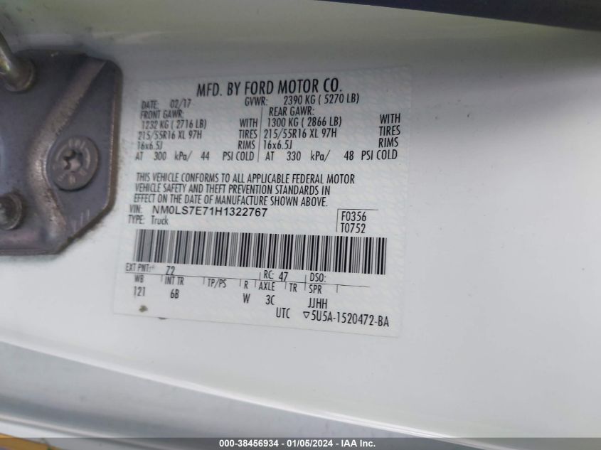 2017 FORD TRANSIT CONNECT XL - NM0LS7E71H1322767