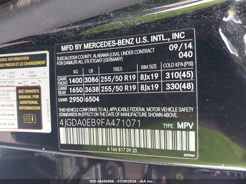2015 MERCEDES-BENZ ML 250 BLUETEC 4MATIC 4JGDA0EB9FA471071