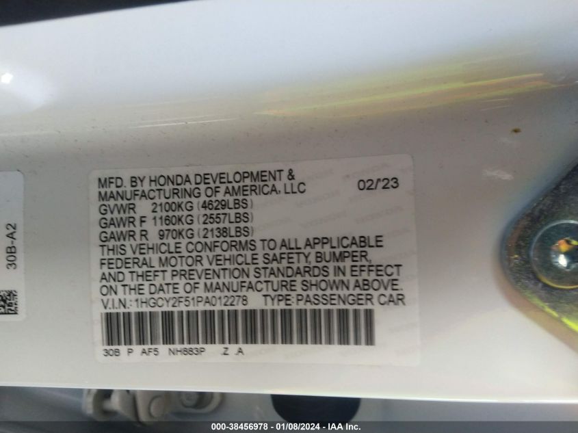 2023 HONDA ACCORD HYBRID SPORT - 1HGCY2F51PA012278