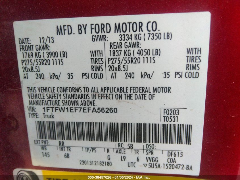 2014 FORD F-150 SUPERCREW - 1FTFW1EF7EFA56260