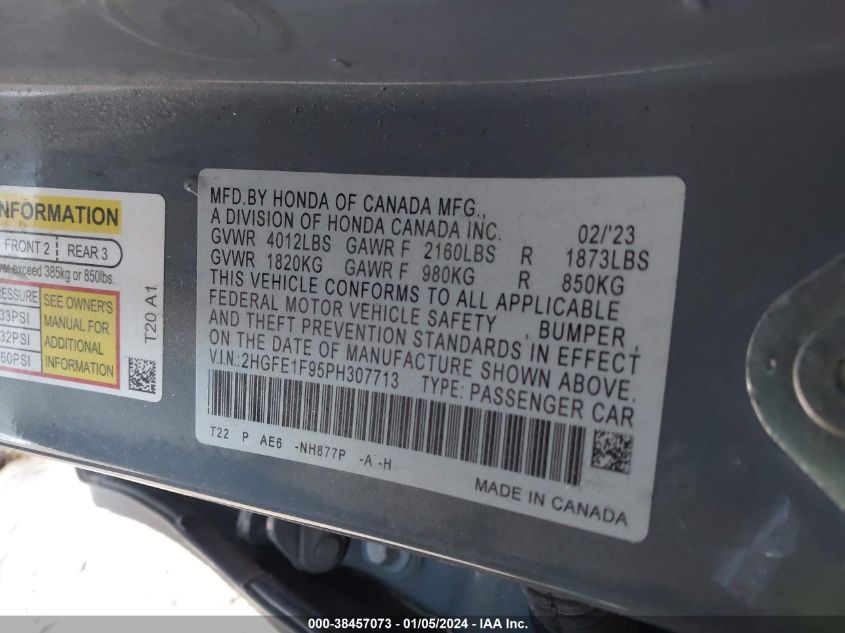 2023 HONDA CIVIC TOURING - 2HGFE1F95PH307713