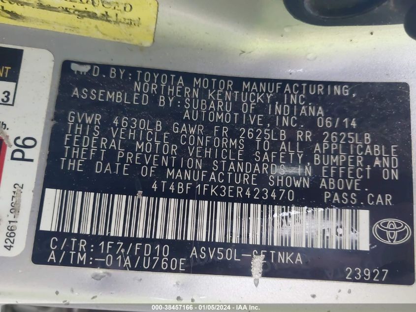 2014 TOYOTA CAMRY LE - 4T4BF1FK3ER423470
