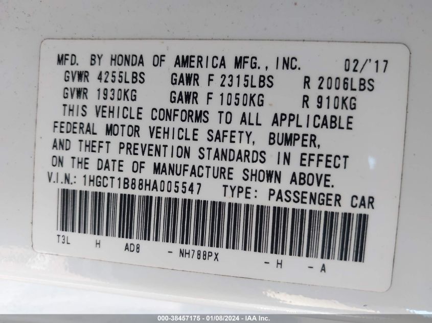 2017 HONDA ACCORD EXL - 1HGCT1B88HA005547