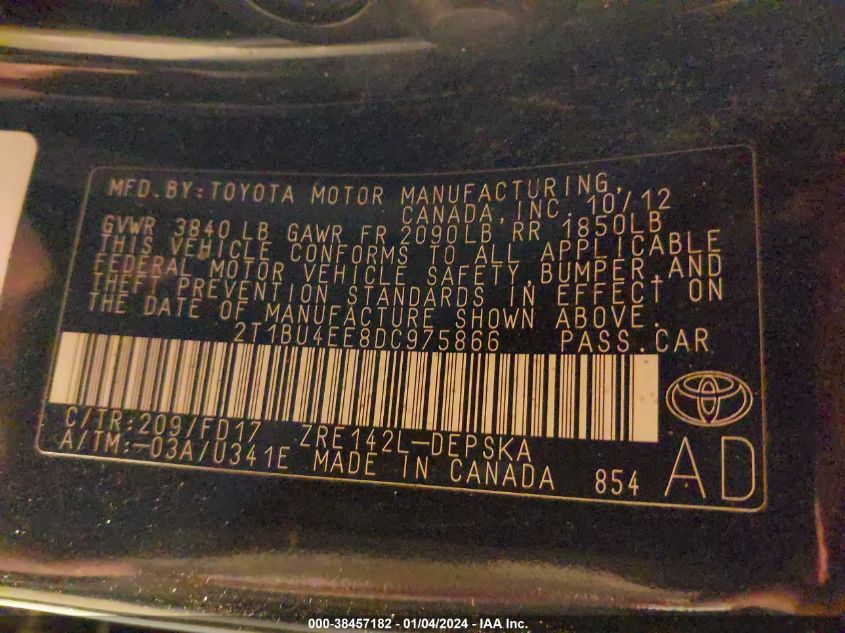 2013 TOYOTA COROLLA S - 2T1BU4EE8DC975866