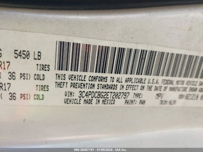 2014 DODGE JOURNEY SXT - 3C4PDCBG2ET202797