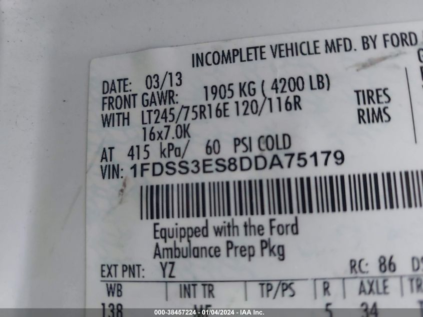 2013 FORD E-350 SUPER DUTY COMMERCIAL 1FDSS3ES8DDA75179