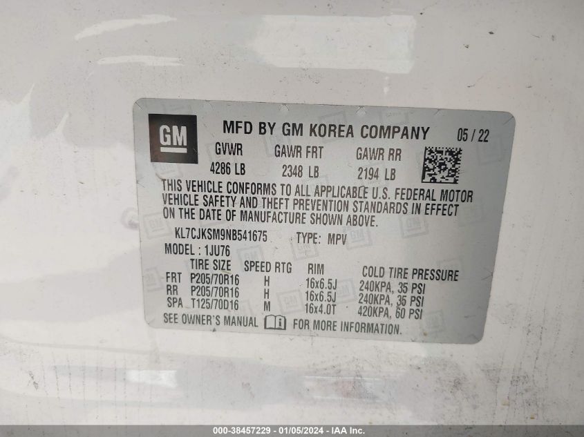 2022 CHEVROLET TRAX LS - KL7CJKSM9NB541675