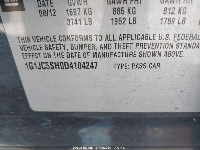 2013 CHEVROLET SONIC LT - 1G1JC5SH0D4104247