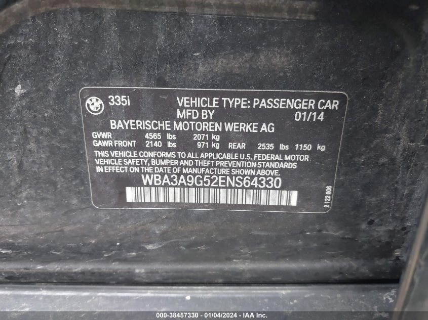 2014 BMW 335I - WBA3A9G52ENS64330