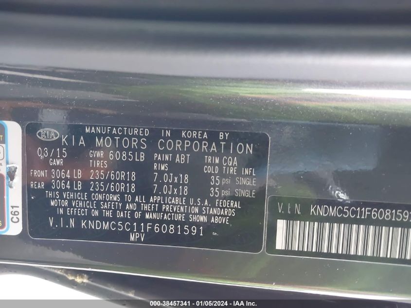2015 KIA SEDONA EX/SX - KNDMC5C11F6081591