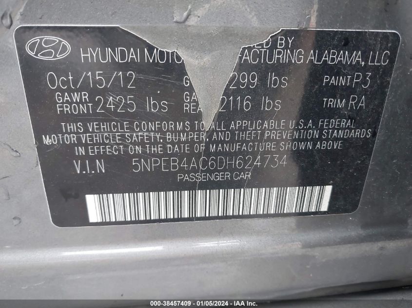 2013 HYUNDAI SONATA GLS - 5NPEB4AC6DH624734