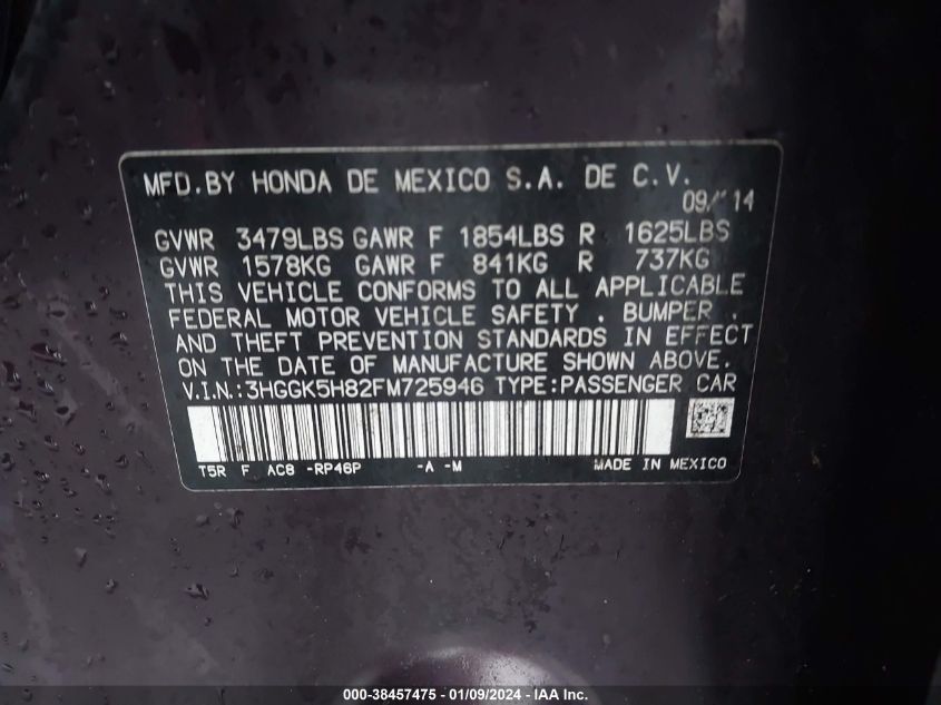 2015 HONDA FIT EX/EX-L - 3HGGK5H82FM725946