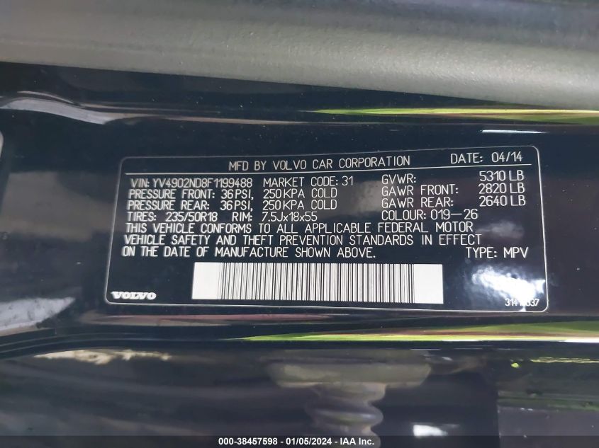 2015 VOLVO XC70 T6/PLATINUM - YV4902ND8F1199488