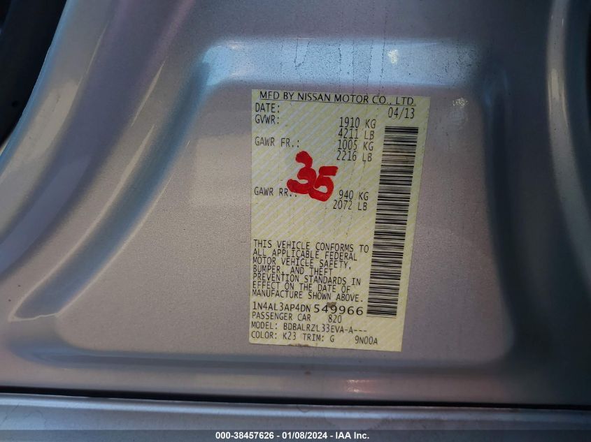 2013 NISSAN ALTIMA 2.5 S - 1N4AL3AP4DN549966