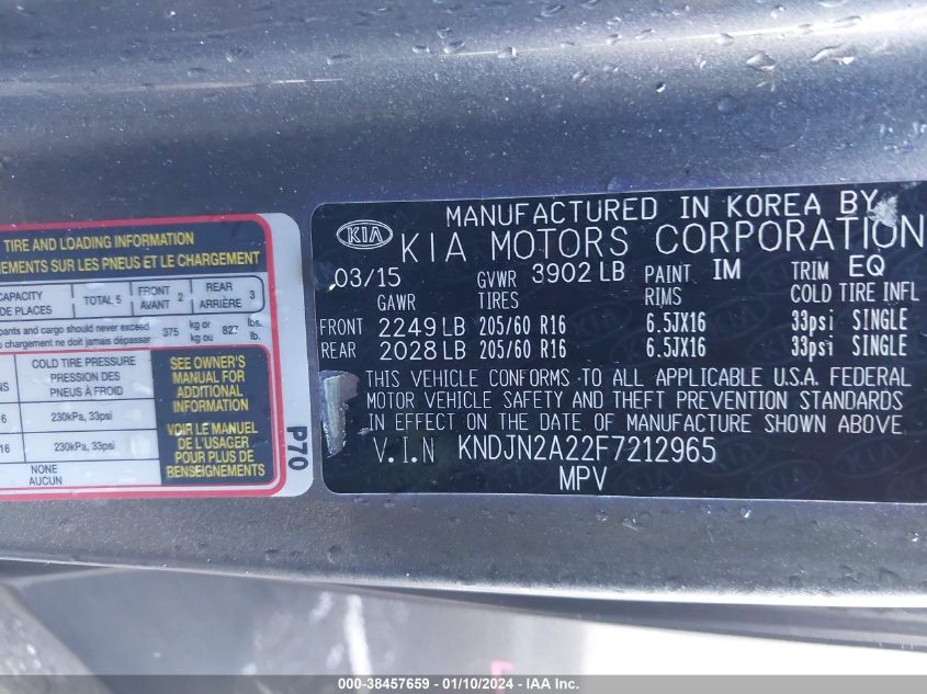 2015 KIA SOUL - KNDJN2A22F7212965