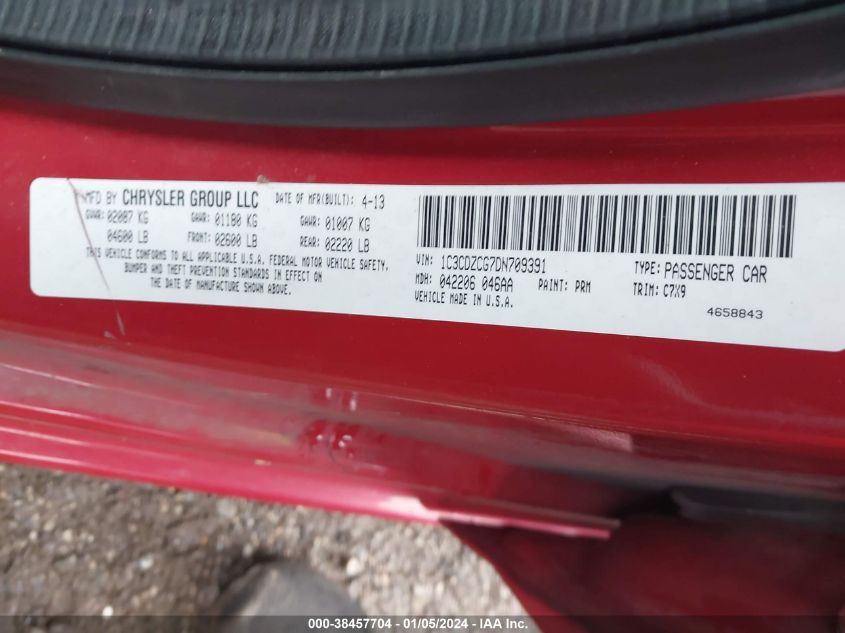 2013 DODGE AVENGER SXT - 1C3CDZCG7DN709391