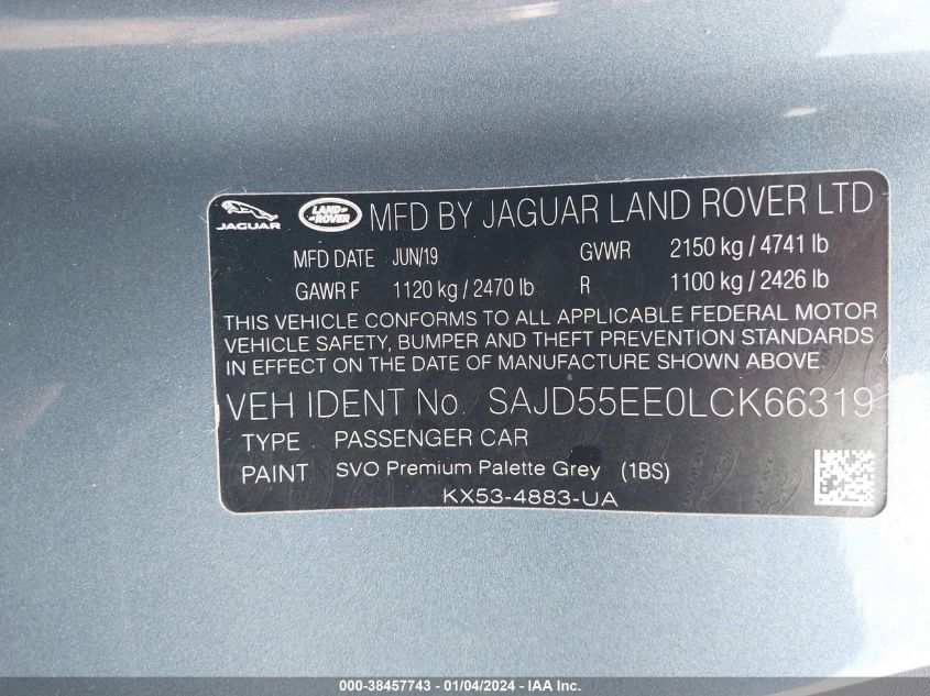 2020 JAGUAR F-TYPE R AWD AUTOMATIC - SAJD55EE0LCK66319
