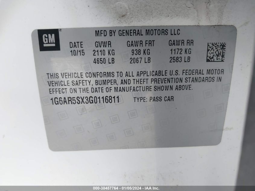 2016 CADILLAC CTS LUXURY COLLECTION - 1G6AR5SX3G0116811