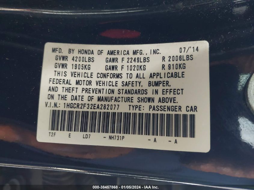 2014 HONDA ACCORD LX - 1HGCR2F32EA282077