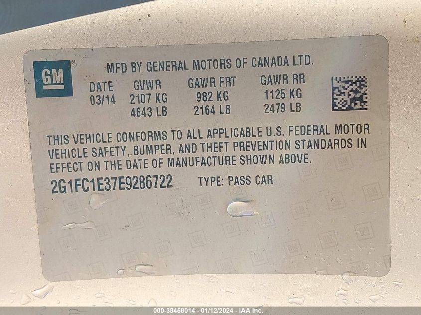 2014 CHEVROLET CAMARO 2LT - 2G1FC1E37E9286722