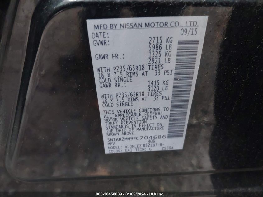 2015 NISSAN PATHFINDER SV - 5N1AR2MM9FC704686