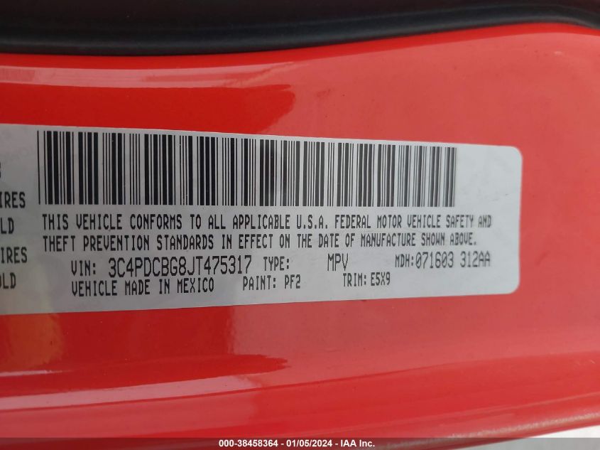 2018 DODGE JOURNEY SXT - 3C4PDCBG8JT475317