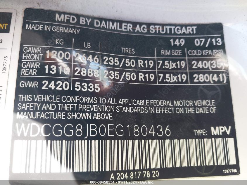 2014 MERCEDES-BENZ GLK 350 350 4MATIC WDCGG8JB0EG180436