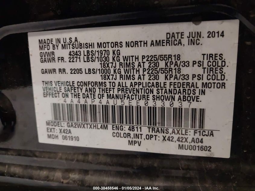 2014 MITSUBISHI OUTLANDER SPORT SE - 4A4AP4AU5EE033037
