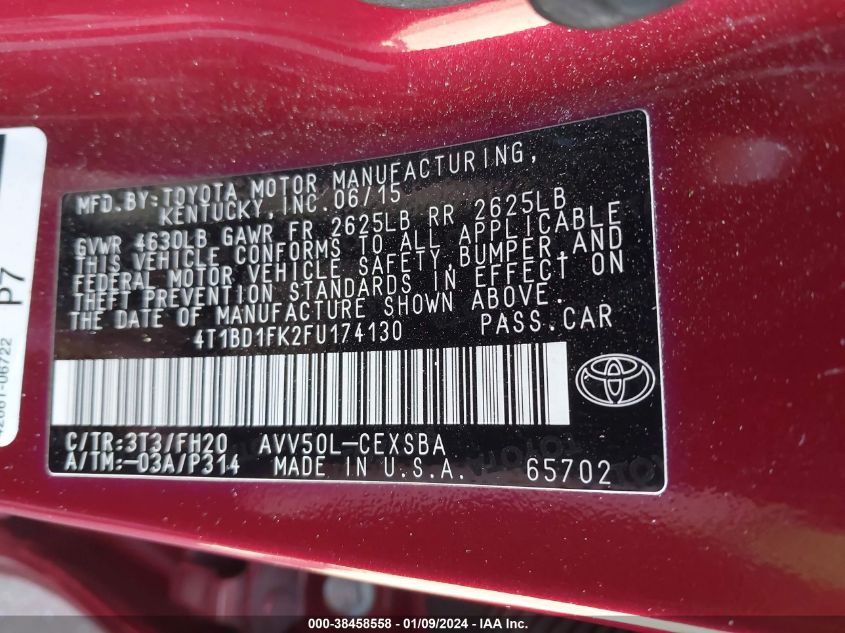 2015 TOYOTA CAMRY HYBRID SE - 4T1BD1FK2FU174130