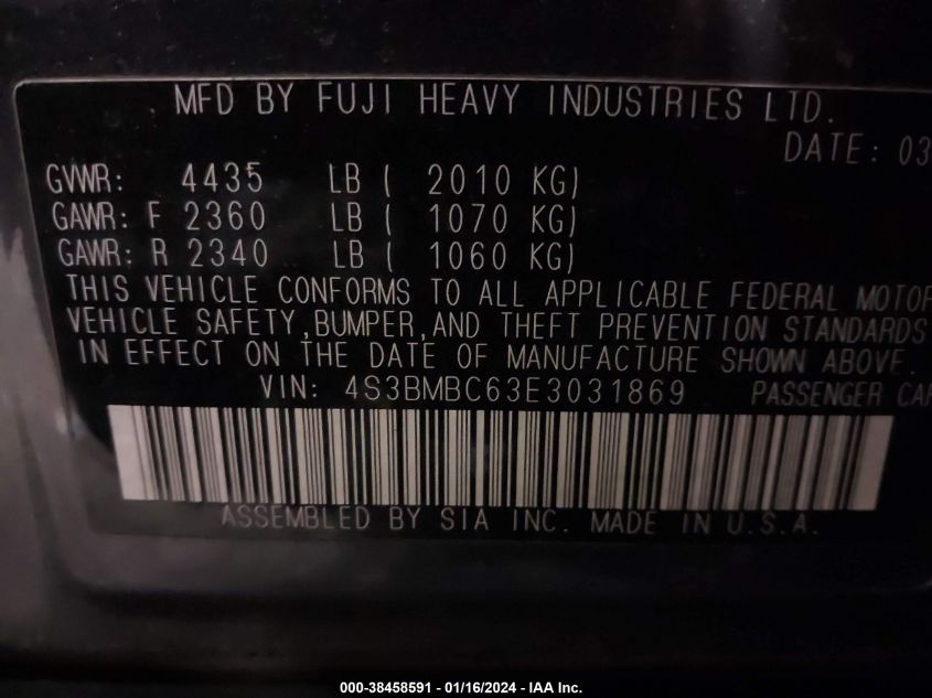 2014 SUBARU LEGACY 2.5I PREMIUM - 4S3BMBC63E3031869