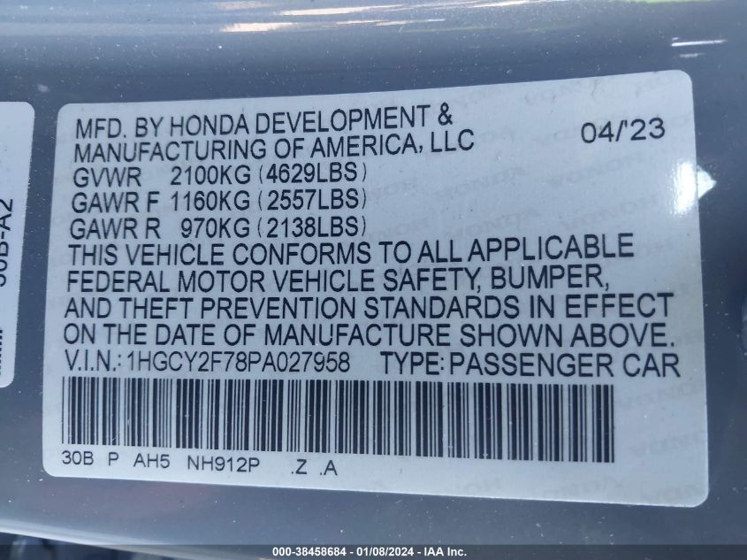 2023 HONDA ACCORD HYBRID SPORT-L - 1HGCY2F78PA027958