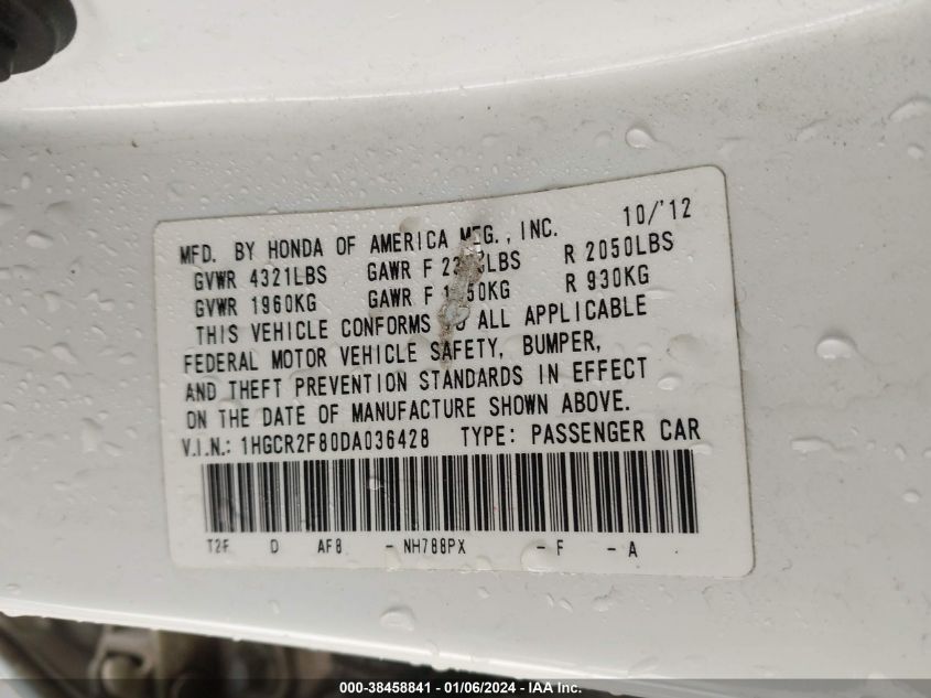 2013 HONDA ACCORD EXL - 1HGCR2F80DA036428