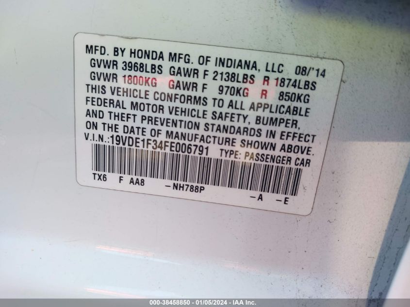 2015 ACURA ILX 20 - 19VDE1F34FE006791