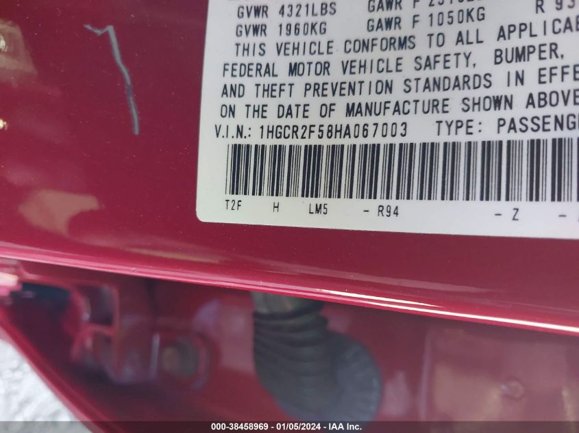 2017 HONDA ACCORD SPORT - 1HGCR2F58HA067003