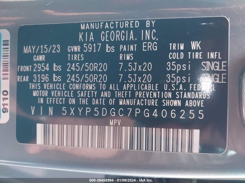 2023 KIA TELLURIDE SX/SX X-LINE/SX X-PRO/SX PRESTIGE/SX PREST X-LN/SX PREST X-PRO - 5XYP5DGC7PG406255