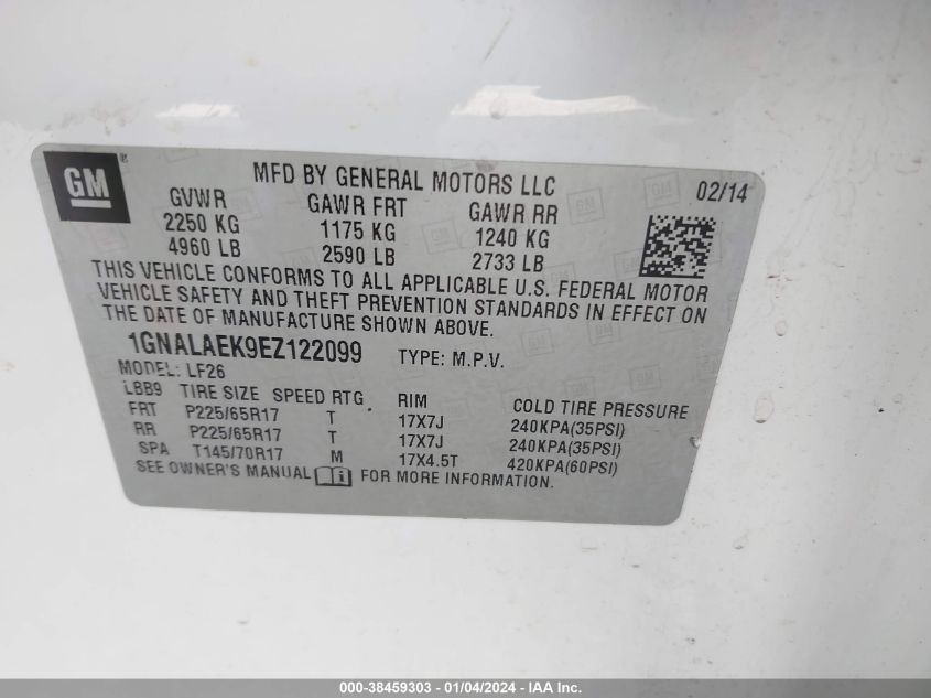 2014 CHEVROLET EQUINOX LS - 1GNALAEK9EZ122099