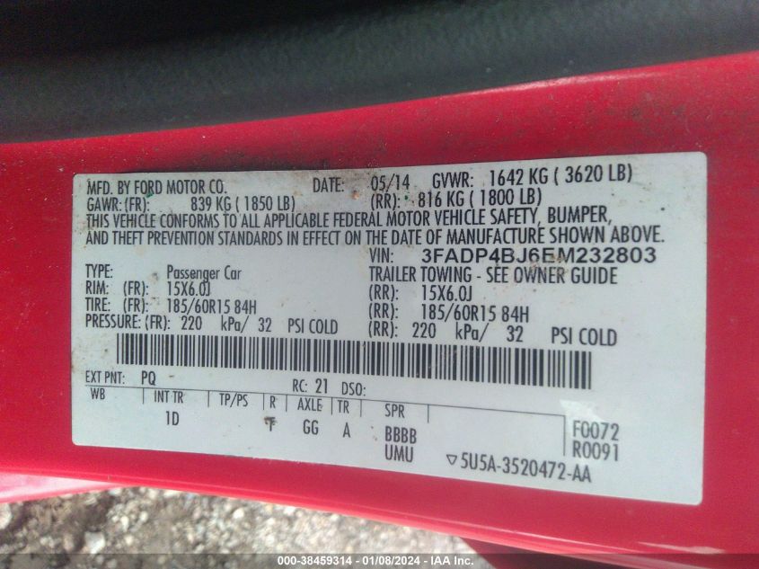 2014 FORD FIESTA SE - 3FADP4BJ6EM232803