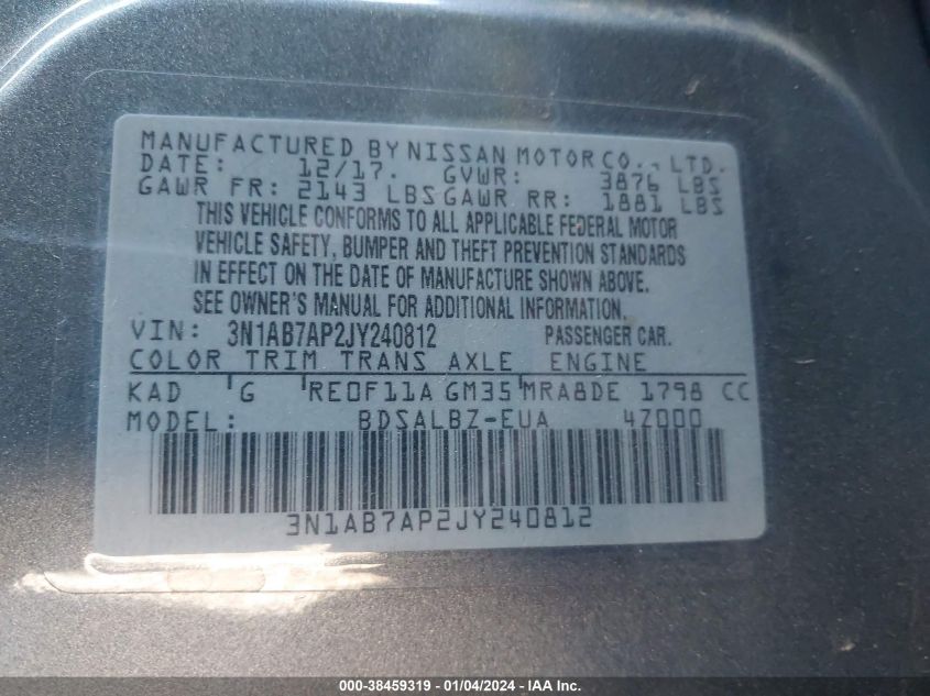 2018 NISSAN SENTRA S - 3N1AB7AP2JY240812